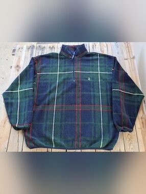 vintage '90s Nautica plaid fleece quarter zip men's Size XL
